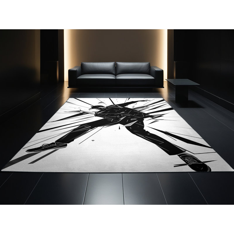 Tapis géométrique moderne bleu et noir lavable à la machine Pacen Hip Hop Dancer, 7 x 9