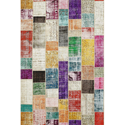 Tapis gris / vert / mauve en polyester tissé à plat Riebe