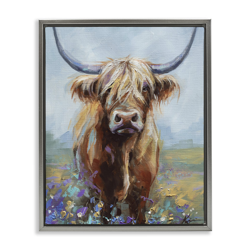 Cadre flottant Highland Cow, H 21 po x l 17 po, Cadre flottant gris lustré