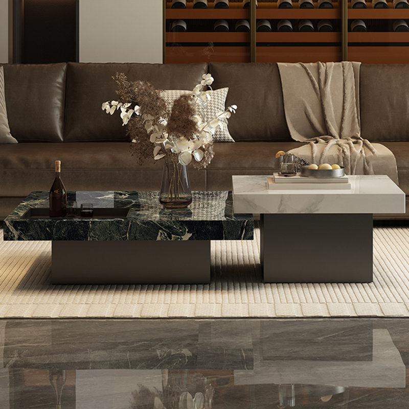 Table basse carrée en granit de luxe moderne, H 15,7 po x L 31,5 po x l 31,5 po, Blanc
