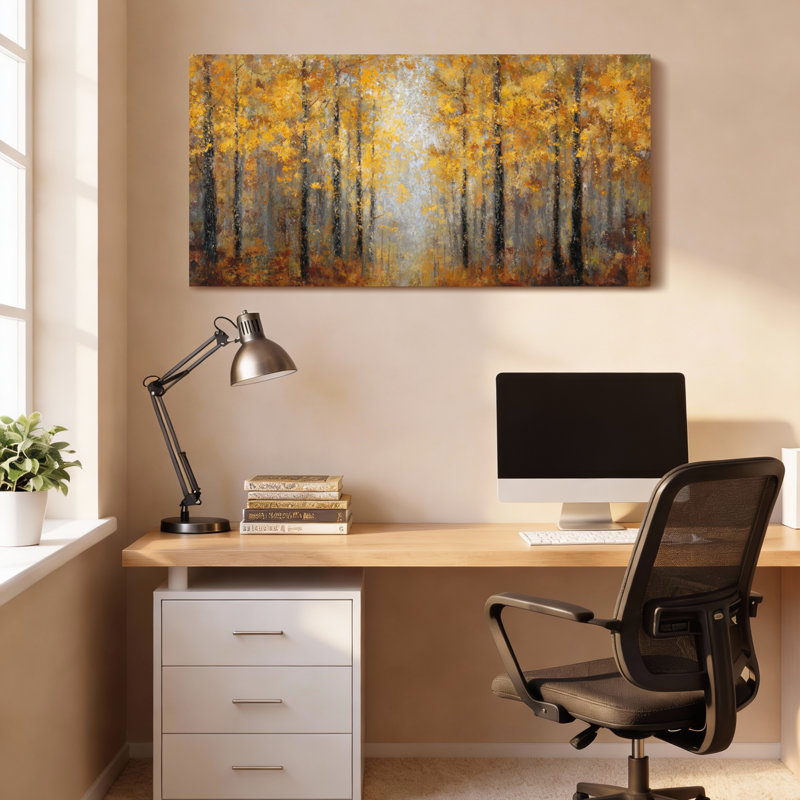 Ensemble de 1 tableau sur toile représentant des arbres de la forêt d'automne, H 28 po x l 58 po