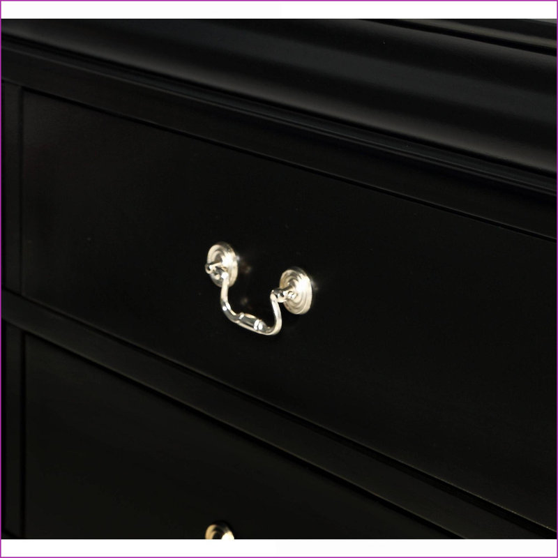 Black Louis Philip Solid Wood Nightstand with Two Drawers, Black