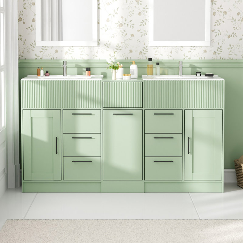Ensemble de meuble-lavabo sur pied 60 po avec lavabo intégré 60 po Modern Green, Vert