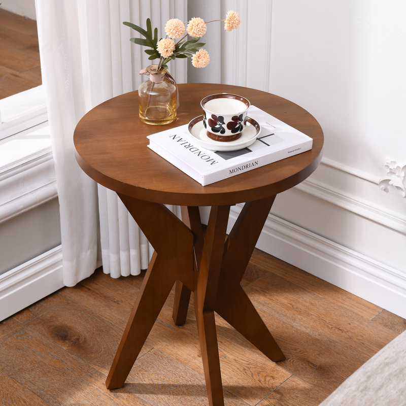 Table de bout ronde en bois à pieds croisés avec plateau lisse et base robuste à quatre pieds Jahey, 1