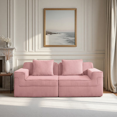 Modular 2 Seat Loveseat Boneless Sofa, Cloud Sectional Couch With Deep Seat, Modern Modular 2-Seat Sofa Couch With Throw Pillows Corduroy Fabric