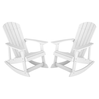 Outdoor Rocking Chair Set of 2, Adirondack Rocking Chair, Patio Rocker Chair With Wide Back, Oversized Rocker Chair Look Like Real Wood for Lawn, Porch, Backyard, Indoor And Garden, White