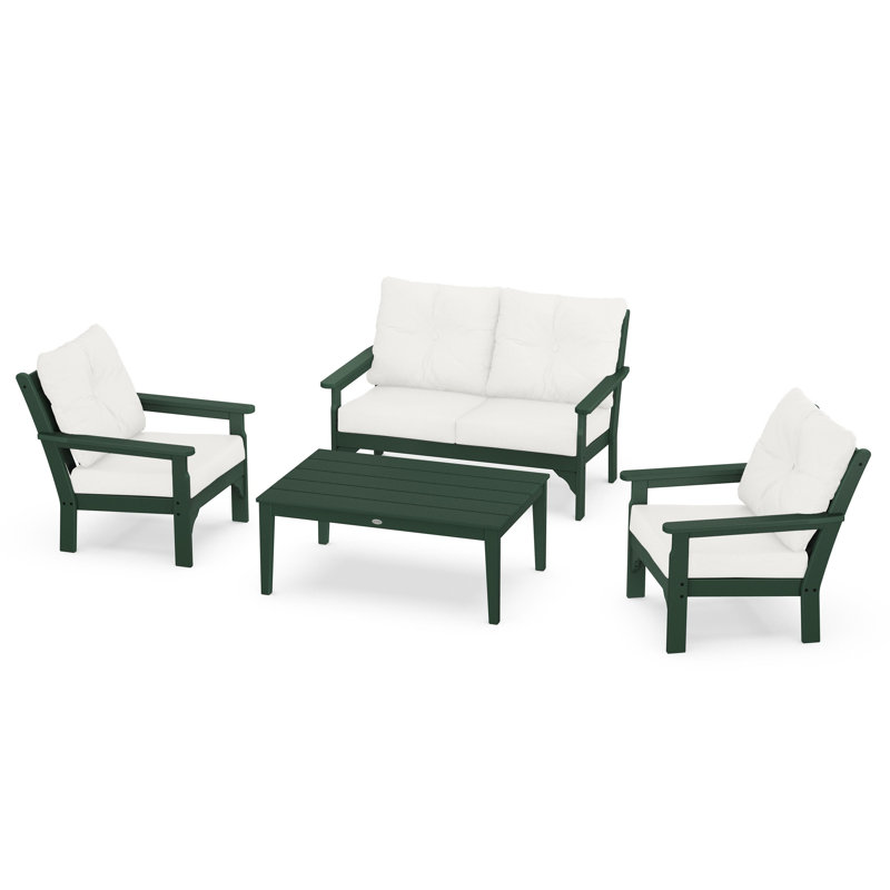 Vineyard 4-Piece Deep Seating Set, Green, Natural Linen