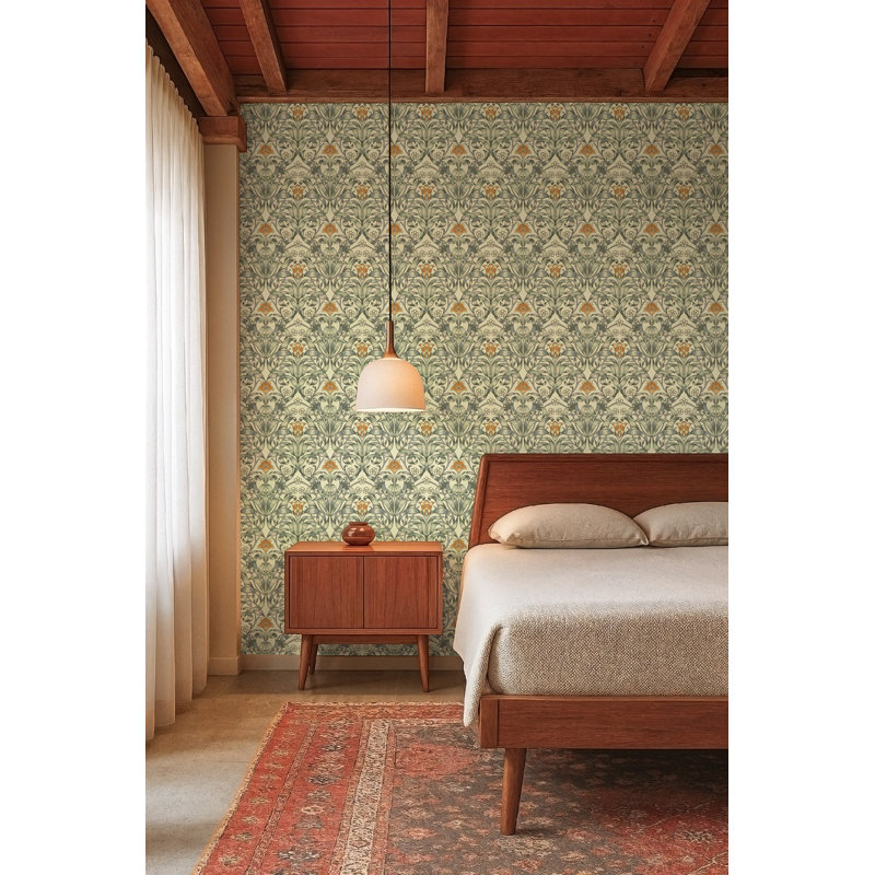 Ribbon Lily - Wallpaper, Traditional Taupe, Peel & Stick