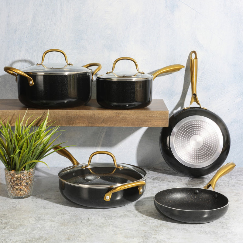 Black and Gold 12-Piece Nonstick Aluminum Cookware Set