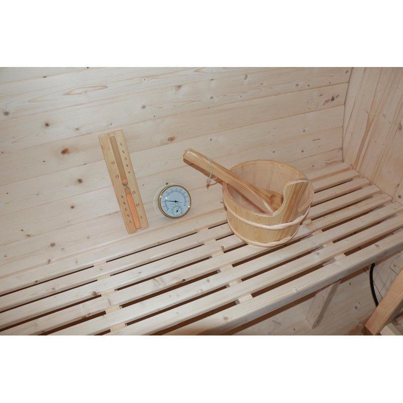 Outdoor Wood Steam Sauna, Canadian Pine Barrel Sauna Room for 3-4 Person with 4.5KW ETL Certified TOULE Heater, Rocks, 8mm Tempered Glass, Waterproof System