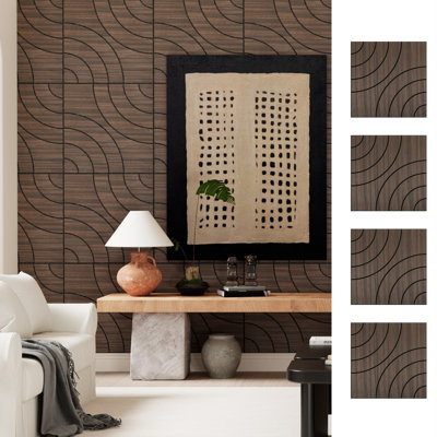 0.4 in. x 24 in. x 24 in. Walnut Self-Adhesive Circular Pattern Sound Absorbing Wall Paneling (4-Pack)