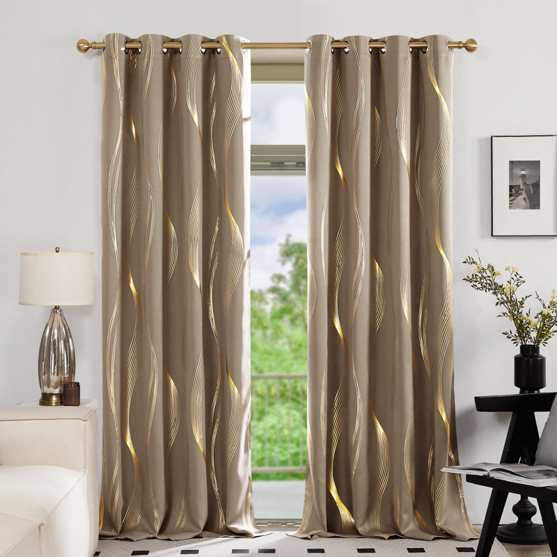 Geometric Blackout Thermal Curtain Pair, 52" W x 63" L, Khaki