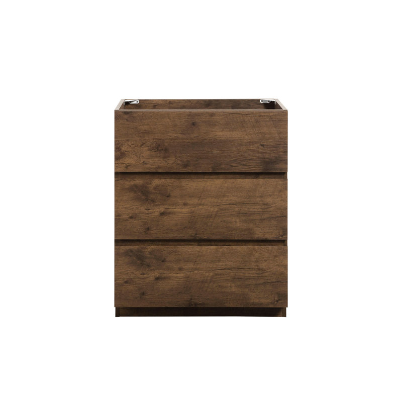 Armoire de plancher de style moderne 24F-105: noyer, 3 tiroirs, pré-assemblée, espace de rangement maximal, silencieux et lisse, poignée, pas de lavabo offert Armoire 24F-105: finition noyer, caractéristique attrayante, rangement