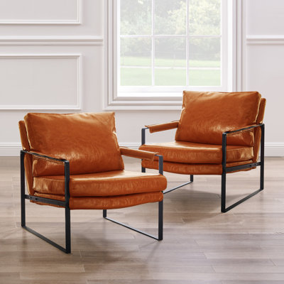 Eisenman 27.09'' W Leather Upholstered Accent Armchair
