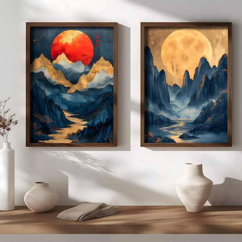 Elegant Decorative Framed MDF Paintings (2 Pieces), 13.8 x 18.5 x 1.2 inches | 100% MDF with 3 mm Thickness, 100% Spruce Frame | Perfect for Living Room & Bedroom Décor, Stylish and Modern Art