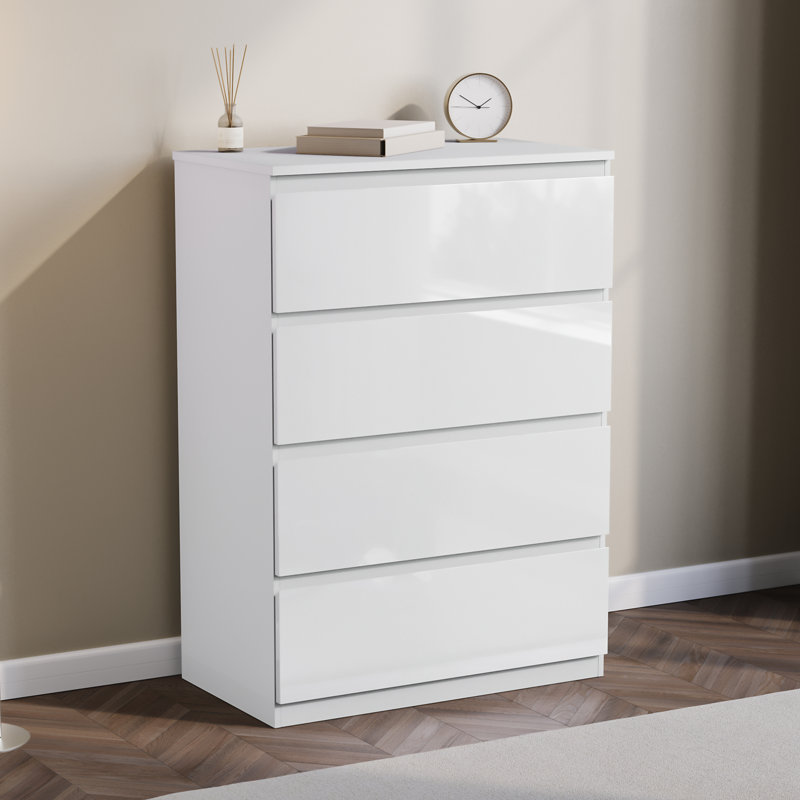 4 Drawer High Gloss Chest, (FSC 100%) Bedroom Home Storage Furniture, White