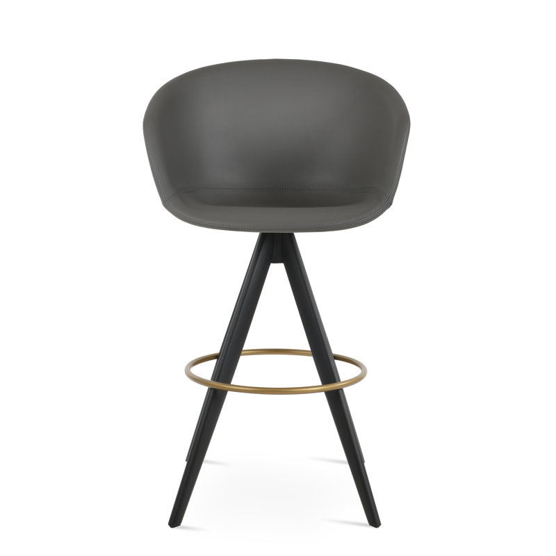 Tabouret de bar Tribeca Pyramid, Noir, Similicuir gris, Tabouret de comptoir (siège d'une hauteur de 27 p