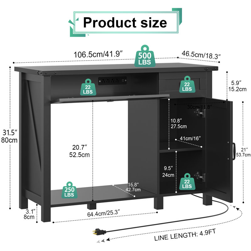 Black Farmhouse 40 Gallon Aquarium Stand with Storage Cabinet