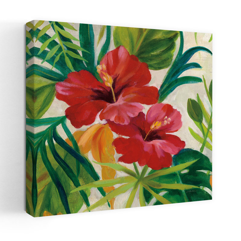 Fleur tropicale II, art abstrait V2, palmier hibiscus, H 18 po x l 18 po