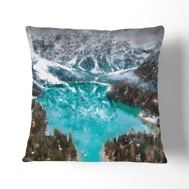 Mountain In Braies Italy Painting Square Throw Cushion, 55cm H x 55cm W x 20cm D