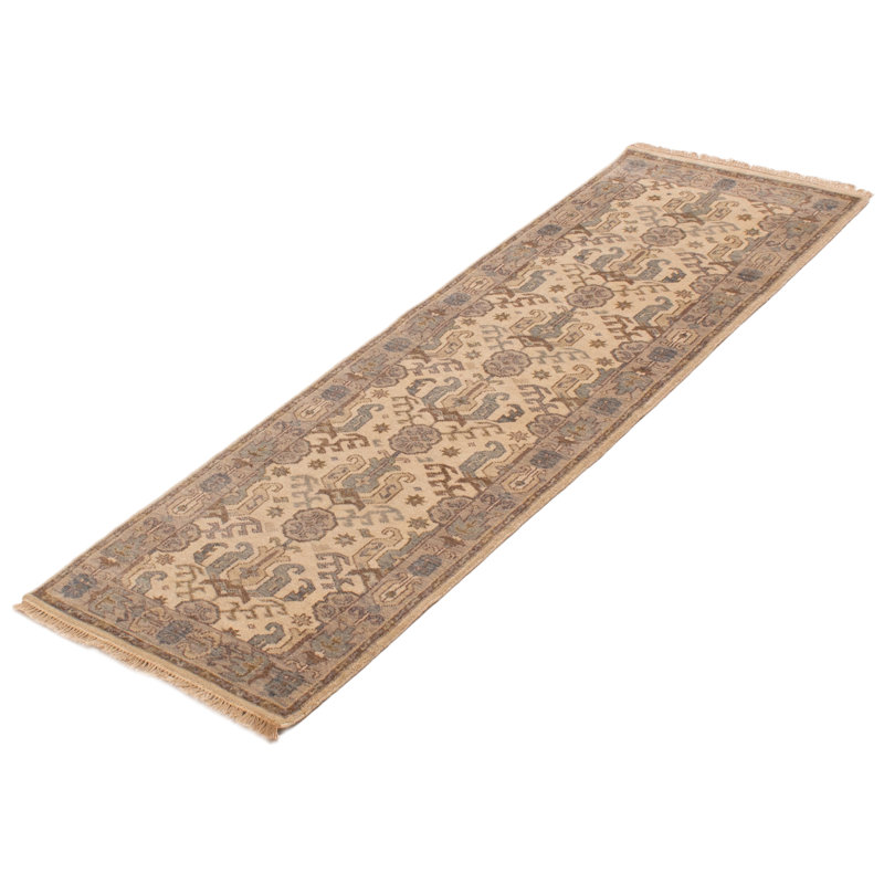 Tapis ivoire en laine noué à la main 2 pi 7 po x 7 pi 10 po Finra Agra Jaipur