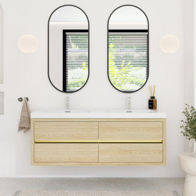 Ensemble de meuble-lavabo mural 60 po avec double lavabo double en résine
