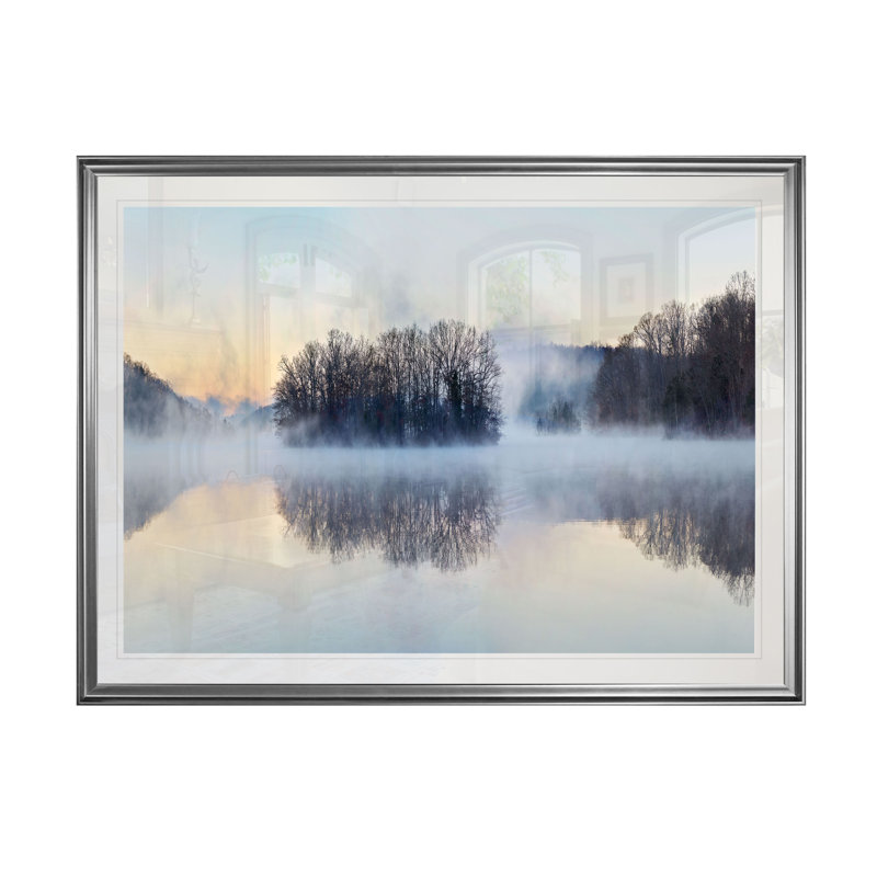 «Scène sur l'eau», reproduction, H 20 po x l 24 po x P 1,5 po, Cadre argenté