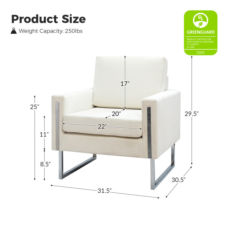 Fauteuil club en velours capitonné l 31,5 po Charo, Velours ivoire