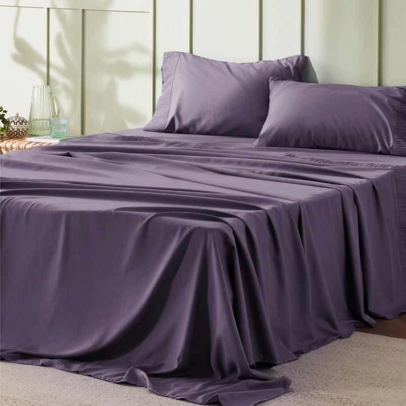 Ensemble de draps de luxe en microfibre de literie Hotel, Ensemble de draps pour lit double avec 2 taies d'o, Mauve ancien