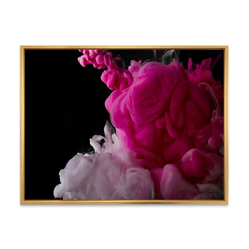 Peinture abstraite éclaboussure rose - œuvre d'art moderne sur toile, H 12 po x l 20 po x P 1 po, Cadre flottant doré