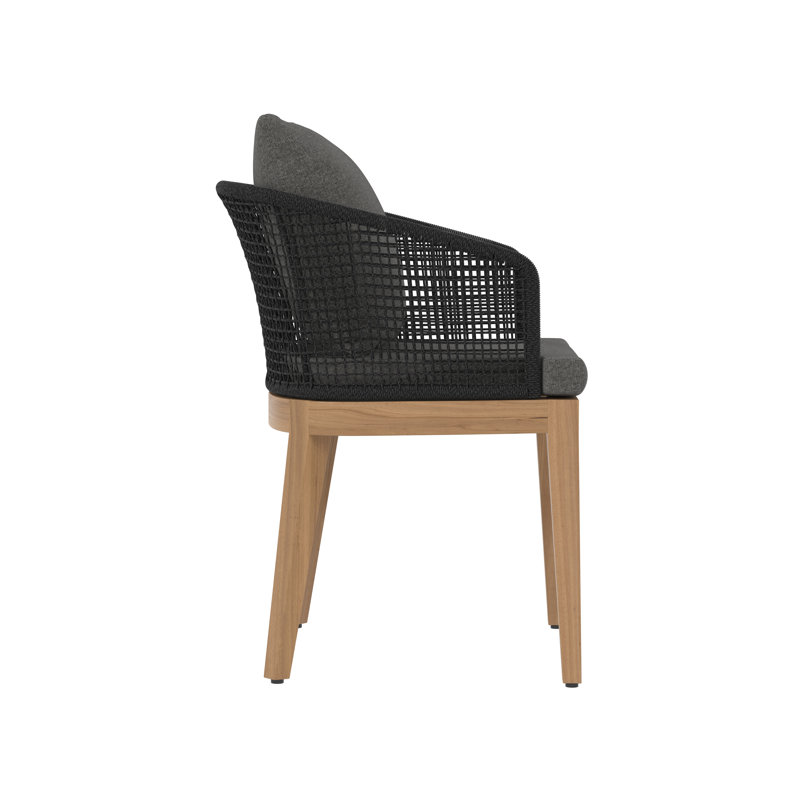 Capri Outdoor Teak Dining Armchair, Black Frame/Gracebay Gray Cushion