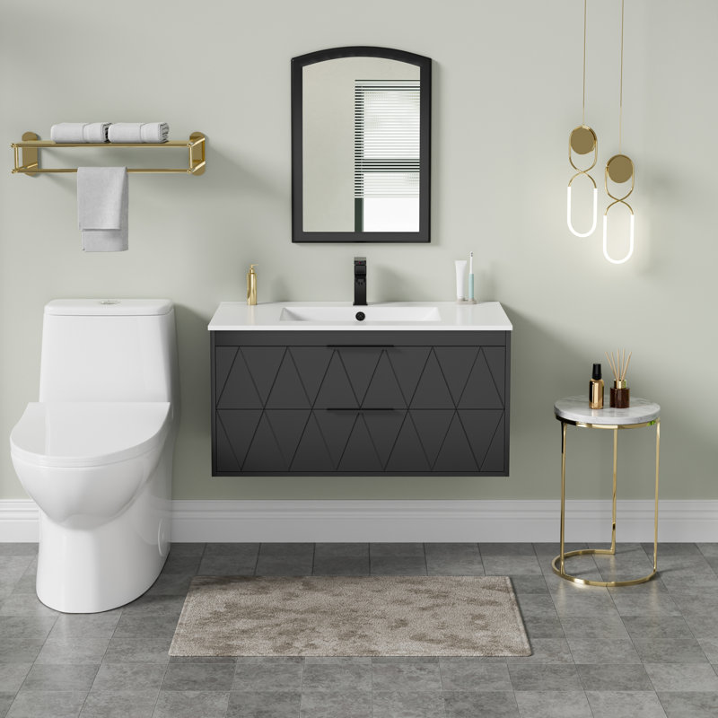 Sharee 36" Single Bathroom Vanity Set With Sink Top, Faucet, Pop Up Drain, Floating Cabinet, Black