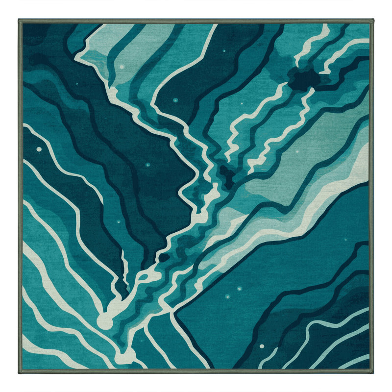 Machine Washable Ortencia Rice Paddy Global Inspired Geometric Rug in Green – SageGreen Binding, 7' Square