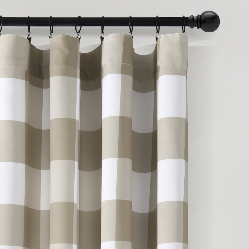 Kelly Checker Room Darkening Curtain Pair, 52" W x 84" L, Natural