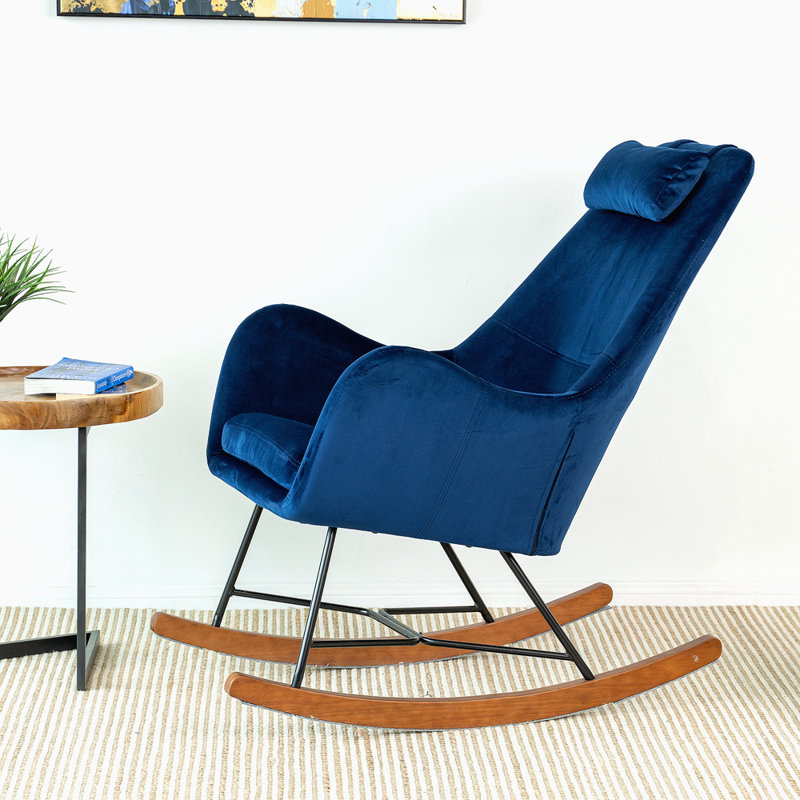 Chaise berçante en velours, Naturel, Bleu