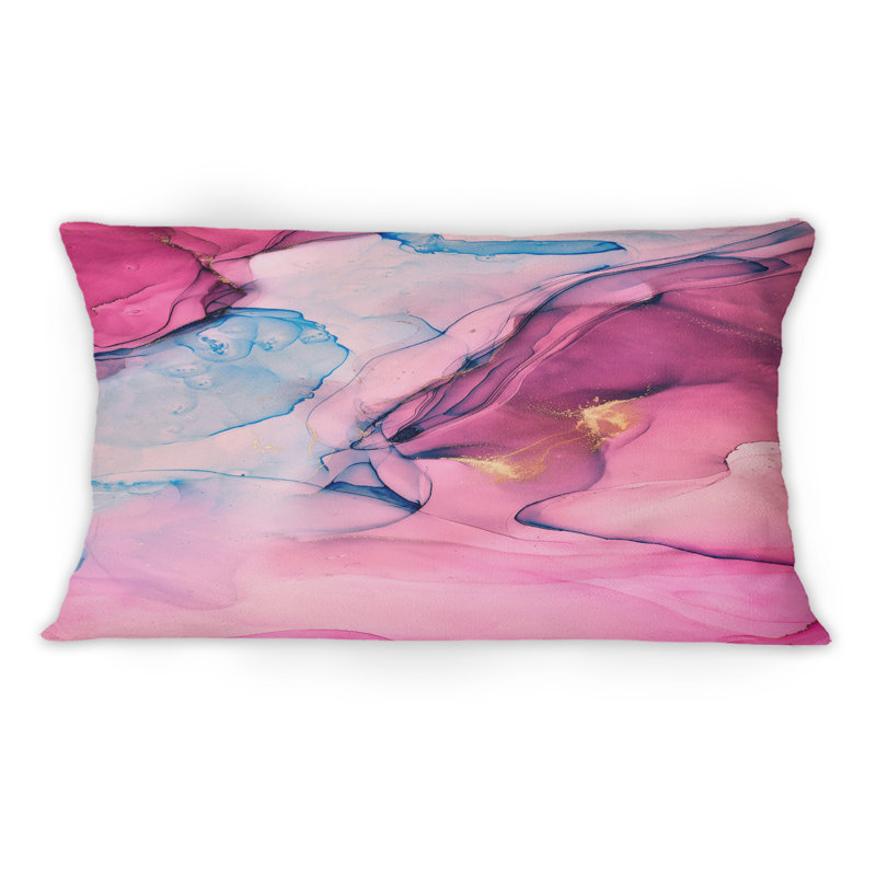 Coussin décoratif rose et bleu à motif abstrait en marbre I 12 po x 20 po