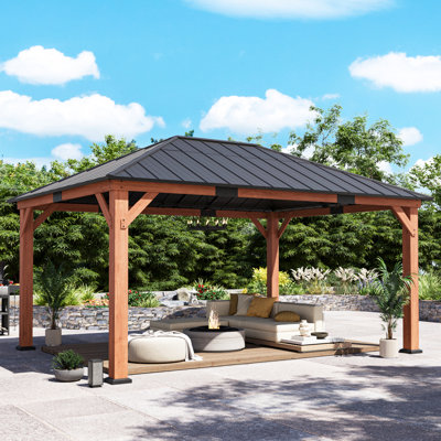 Hadley 10FT. X 10FT.Outdoor Patio Cedar Wood Frame Gazebo With Galvanized Steel Hardtop Single Roof Pavilion