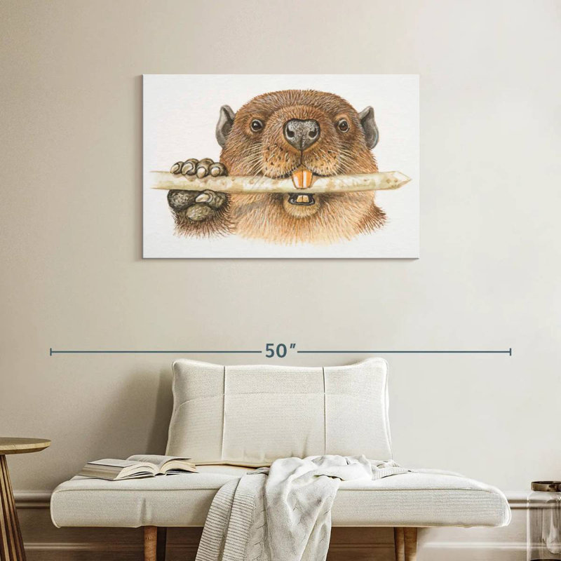 Beaver rongeur rongeant une branche, H 24 po x l 36 po