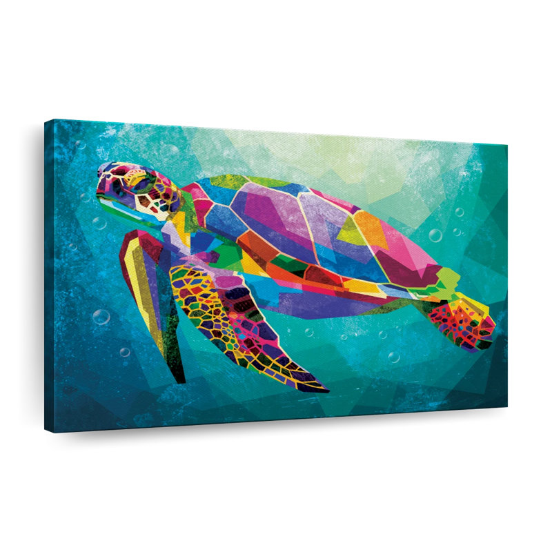 Tortue arc-en-ciel géométrique - impression sur toile tendue, H 30 po x l 20 po x P 1,25 po