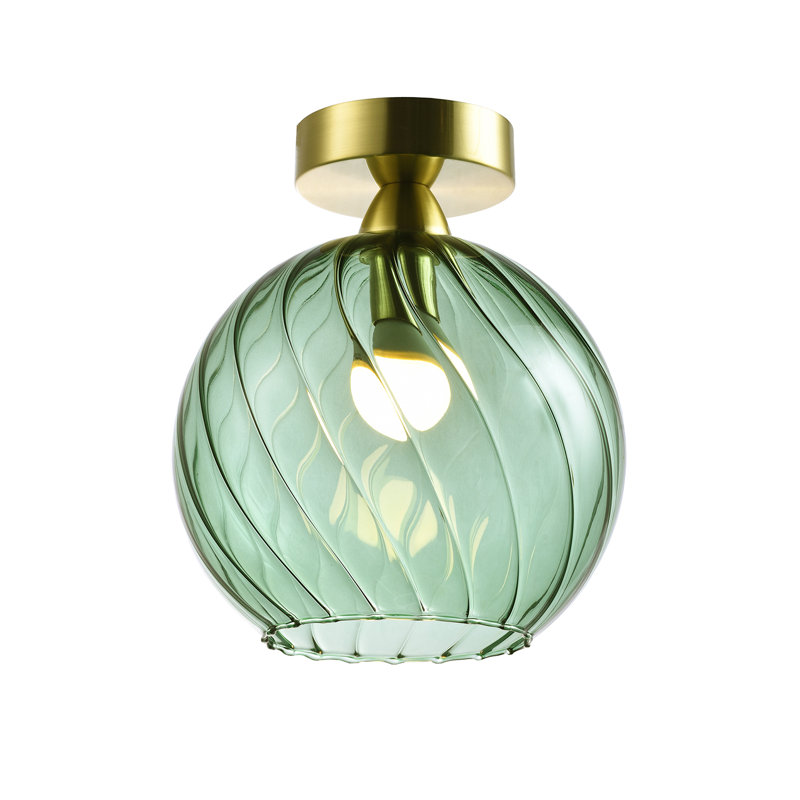Alifonso Designer Chic Ceiling Light with Brushed Base and Glass Shade, Green