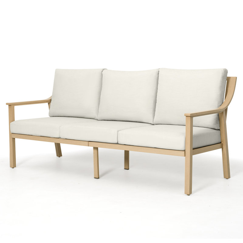 Canapé d'extérieur en aluminium avec coussins Vishali, Beige / bois naturel