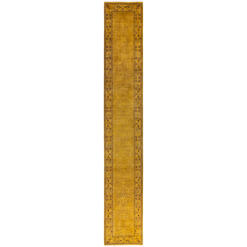 Overdyed Hand-Knotted Wool Modern-Contemporary Yellow Runner 2' 7" x 16' 1"