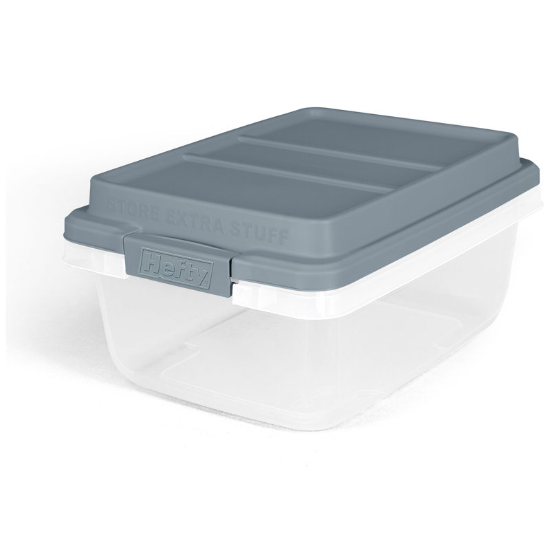 Hefty 18 Qt Hi-Rise Stackable Plastic Storage Bin with Lid, 8 Pack, Smoke Blue