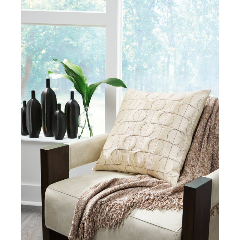Cream Embroidered Cotton Blend Square Pillow