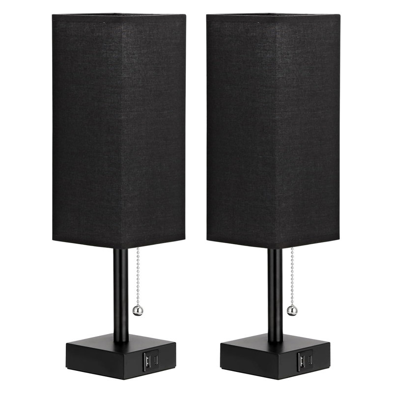 Set Of 2 Modern Bedside Table Lamps With 3 Colour Temperatures, USB C + A Charging Ports, And Pull Chain Control For Nightstand Lighting