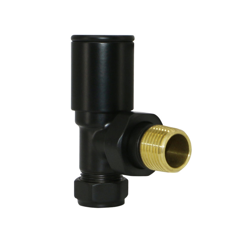 15Mm X 1/2" Angled Manual Towel Rail Designer Radiator Valves One Pair, Black