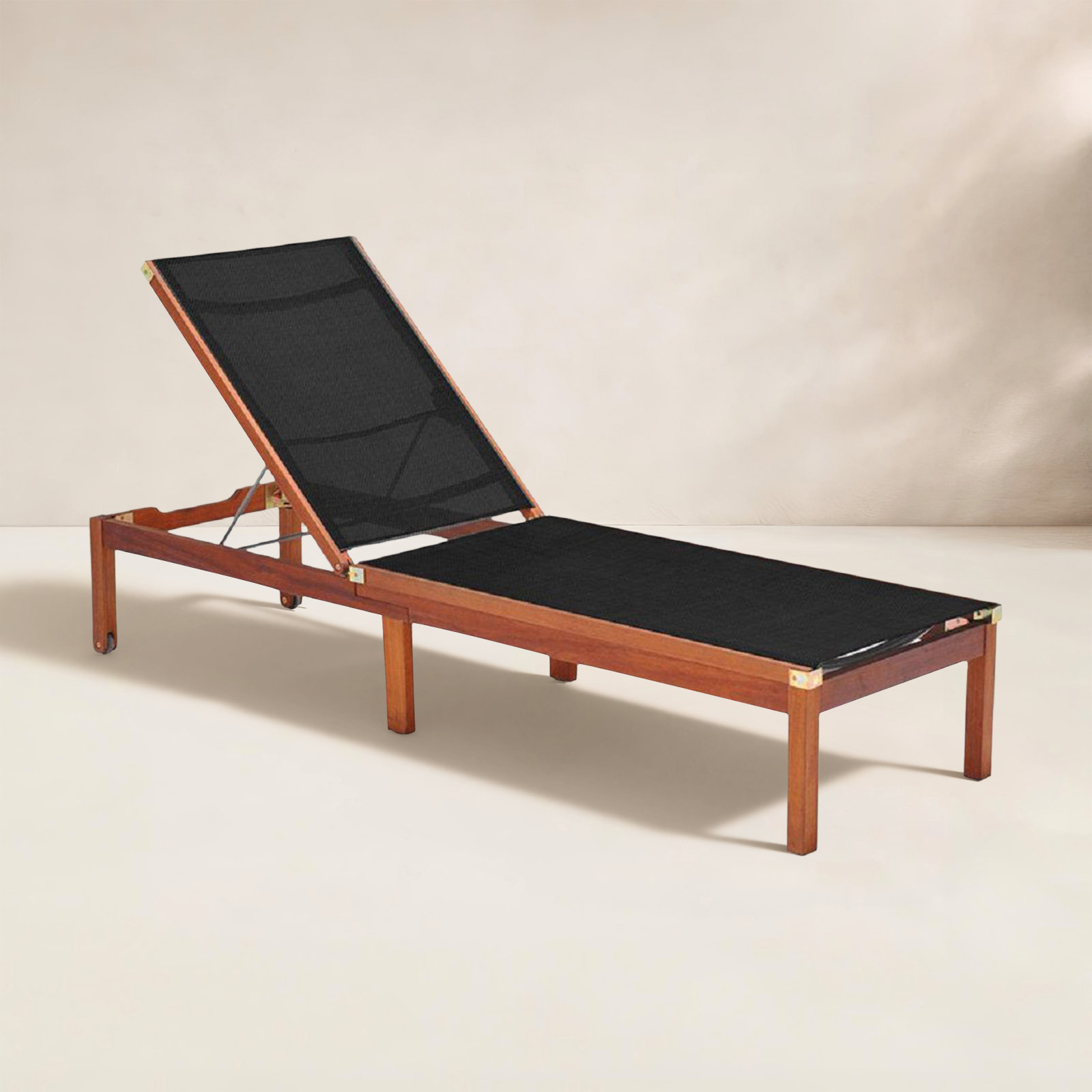 Medrano 23.5 " Eucalyptus Patio Chaise Lounge, Black