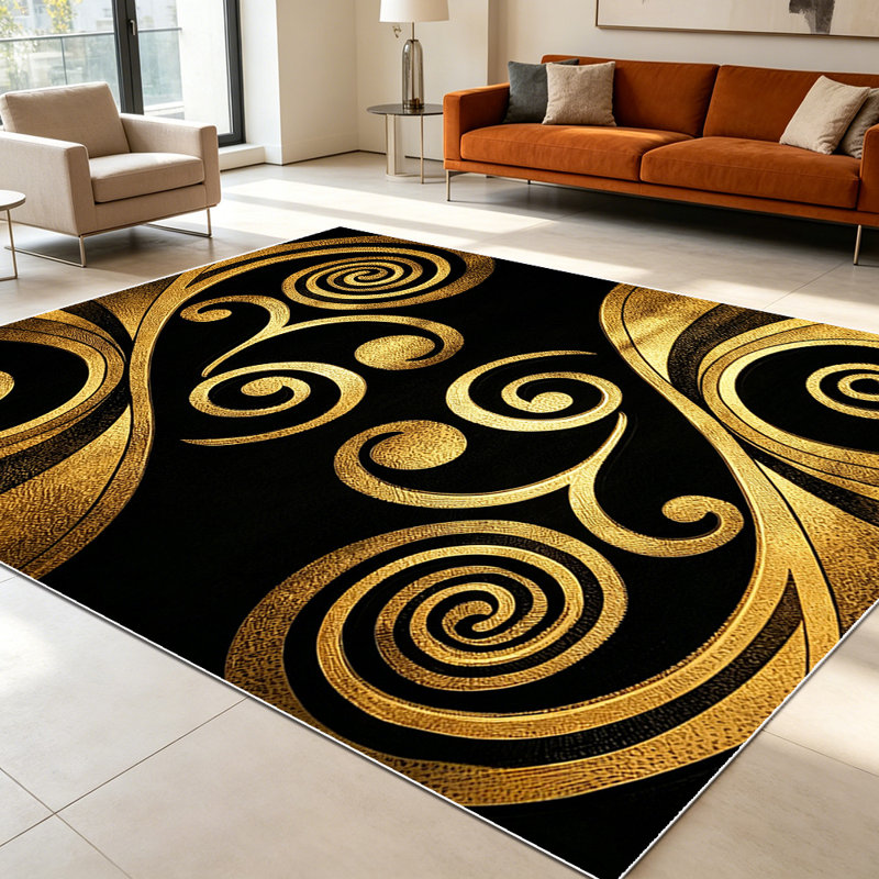1PC Gold Black Vintage Swirl Damask Pattern area rugs for Living Room, Soft and Comfortable, Suitable for all seasons, easy-to-maintain, machine washable Indoor floor mat, Under Table Farmhouse suitable for dining room, bedroom, foyer, home entryway,