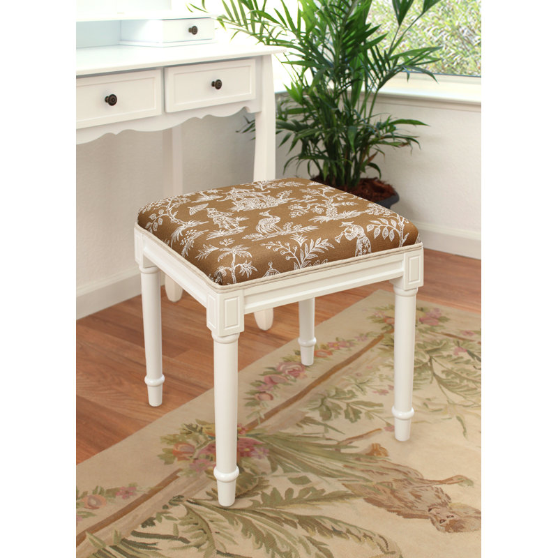 Tabouret de coiffeuse en lin Camillia Jade, Blanc cassé, Caramel
