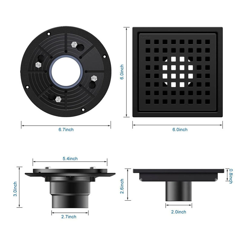 Drain de douche à carreler, Noir mat